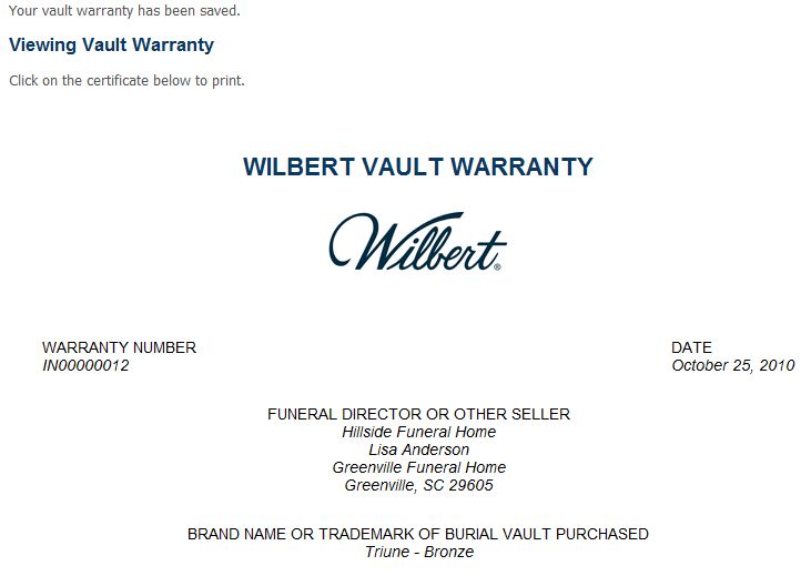 Warranty Certificate